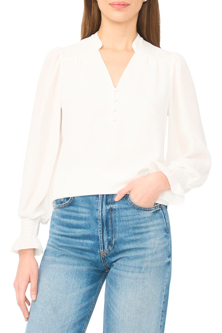 Half Placket Smocked Accent Top, Main, color, NEW IVORY