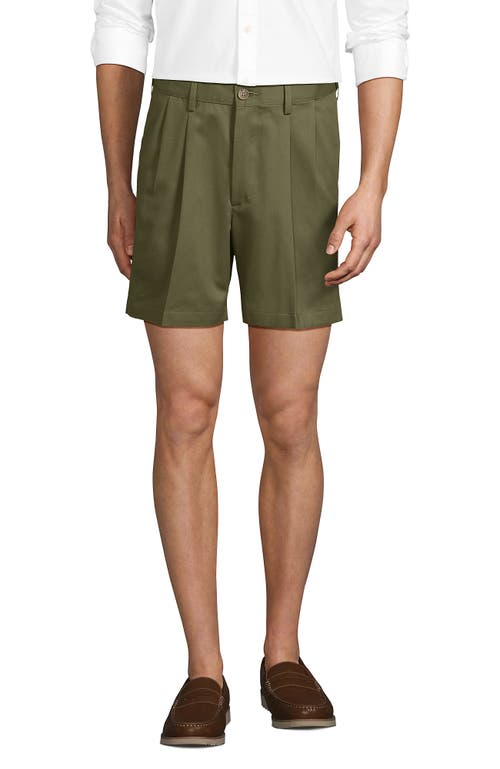 Lands' End Comfort Waist Pleated 6" No Iron Chino Shorts in River Stone Green 