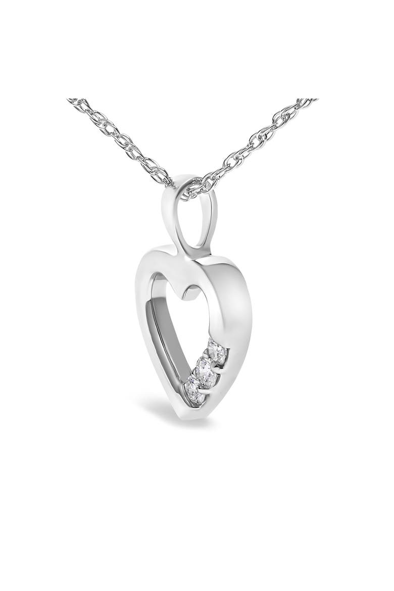 Silver Lab Grown Diamond 1/4 Cttw Three Stone Heart Pendant Necklace, Alternate, color, White