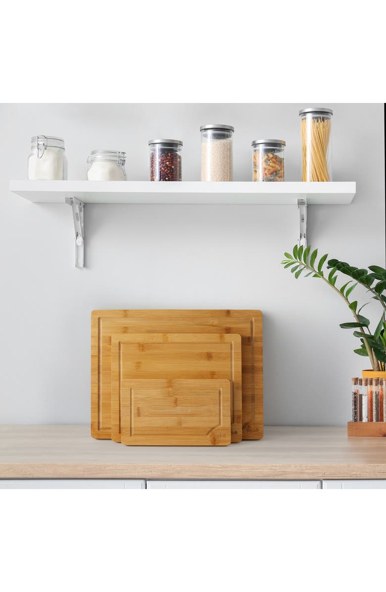 JoyJolt Set of 3 Multisize Bamboo Cutting Boards, Alternate, color, Brown