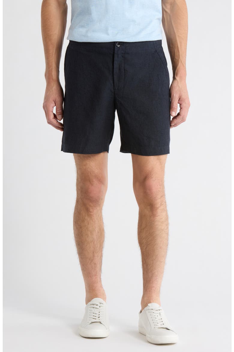 Flat Front Linen Shorts, Main, color, NAVY SAPPHIRE