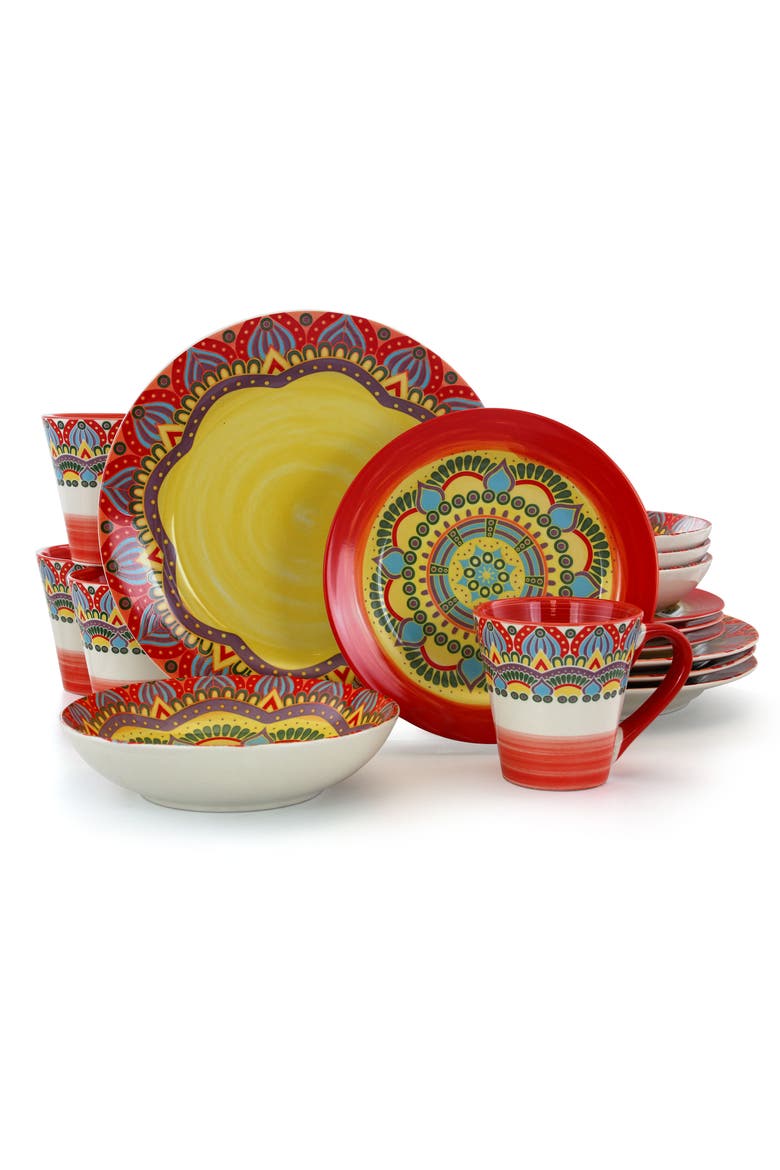 Zen  Mozaik 16 Piece Luxurious Stoneware Dinnerware with Complete Setting for 4, 16pc, Main, color, Red