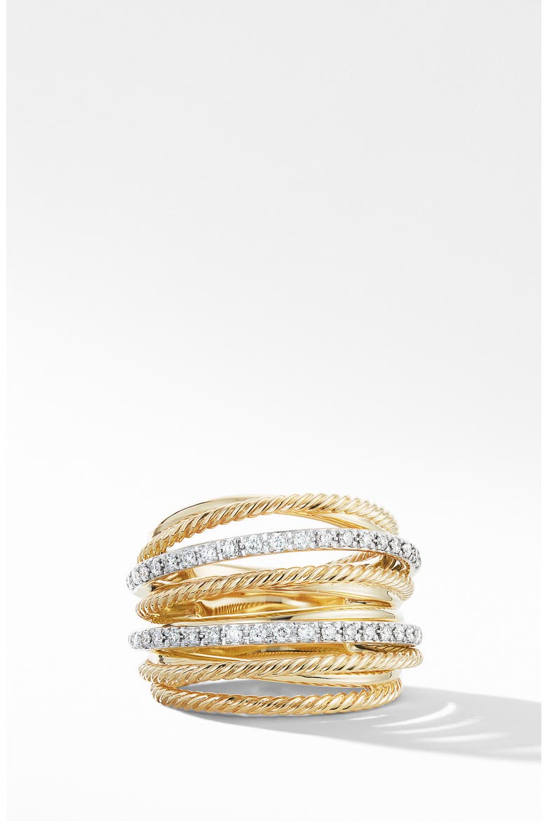 Crossover Wide Ring with Diamonds, Alternate, color, GOLD/ DIAMOND
