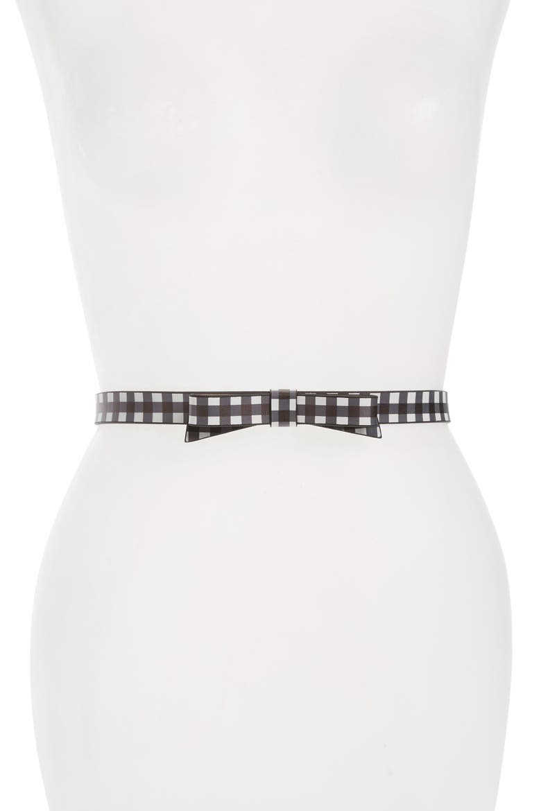 gingham leather belt, Main, color, BLACK