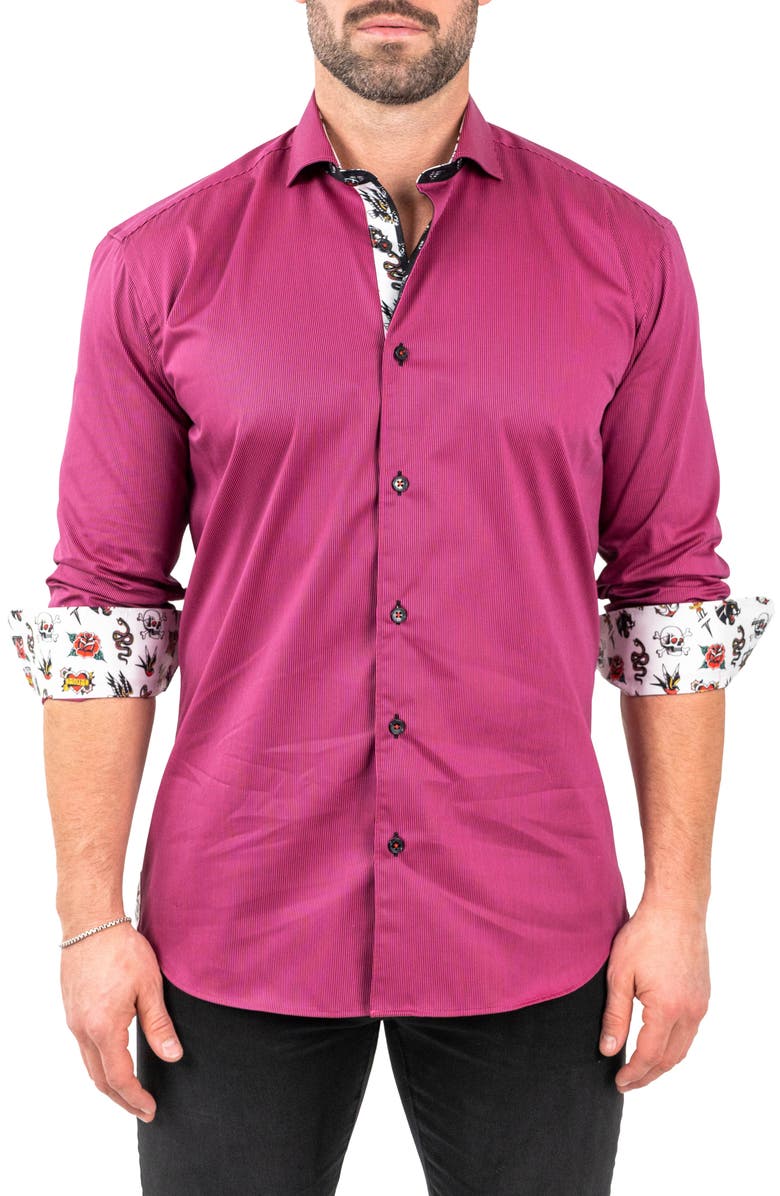 Maceoo Einstein Jacqstripes Purple Button-Up Shirt, Main, color, 