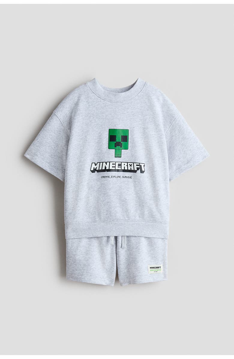 H&M 2-piece printed sweatshirt set, Main, color, Light Gray Melange/Minecraft