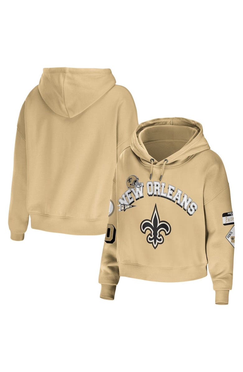 WEAR by Erin Andrews Women's WEAR by Erin Andrews Gold New Orleans Saints Plus Size Modest Cropped Pullover Hoodie, Main, color, Gold