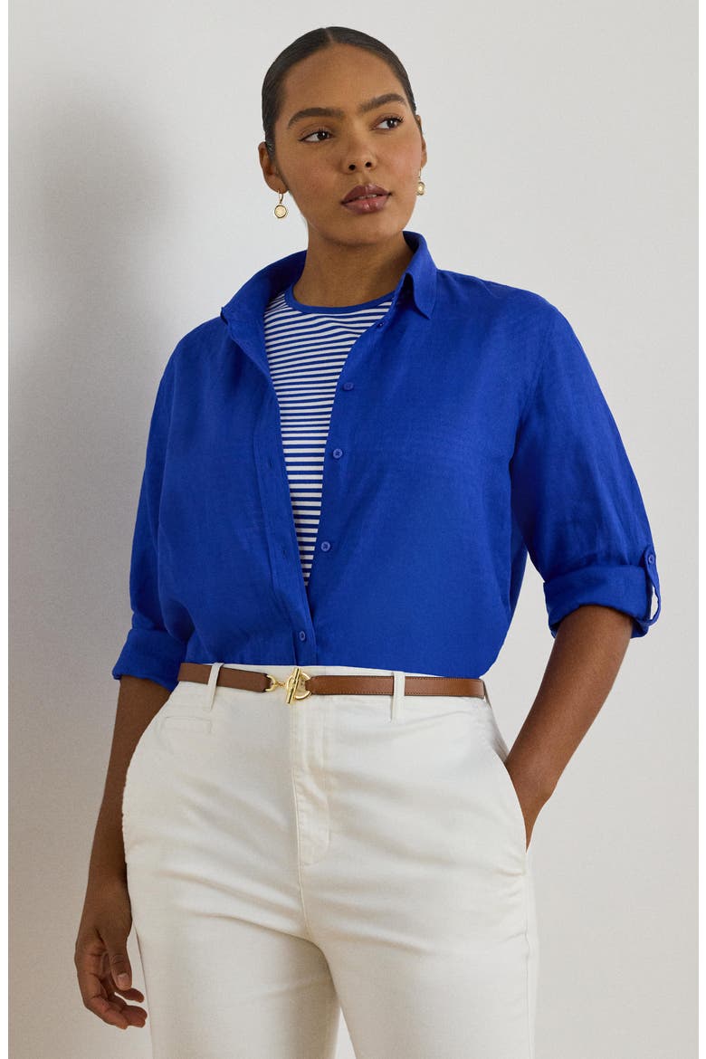 Linen Button-Up Shirt, Alternate, color, CRUISE ROYAL