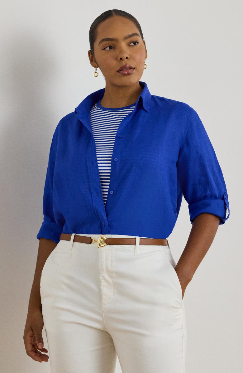 Lauren Ralph Lauren Linen Button-Up Shirt, Alternate, color, Cruise Royal
