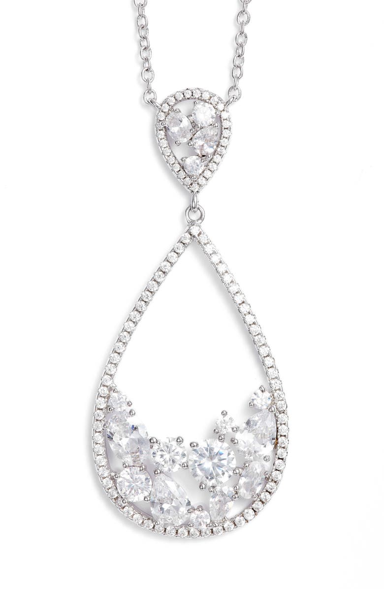Nina Stone Cluster Open Teardrop Pendant Necklace, Main, color,