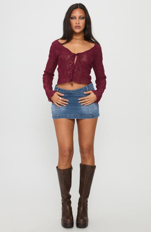 Princess Polly Darbi Denim Miniskort In Burgundy