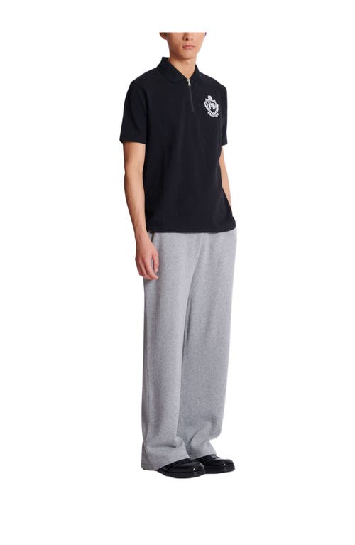Balmain Short Sleeve Zip Collar Polo Shirt In Black