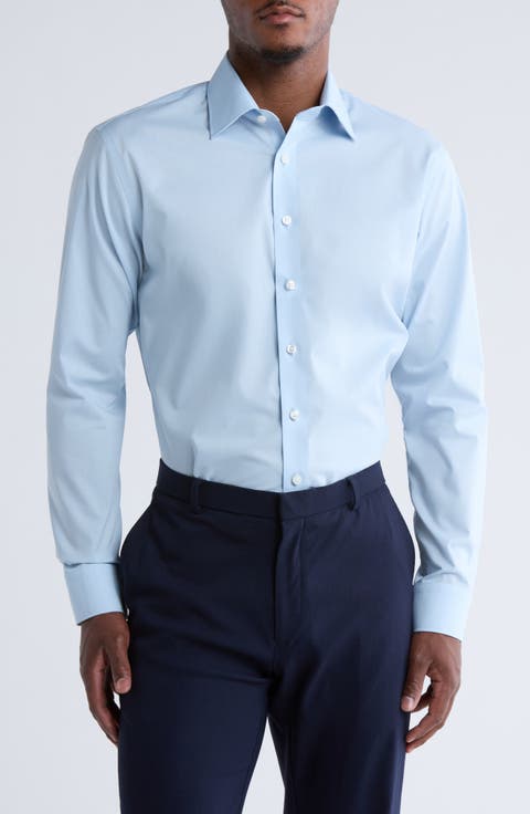 Trim Fit Solid Cotton Blend Dress Shirt (Regular & Big)