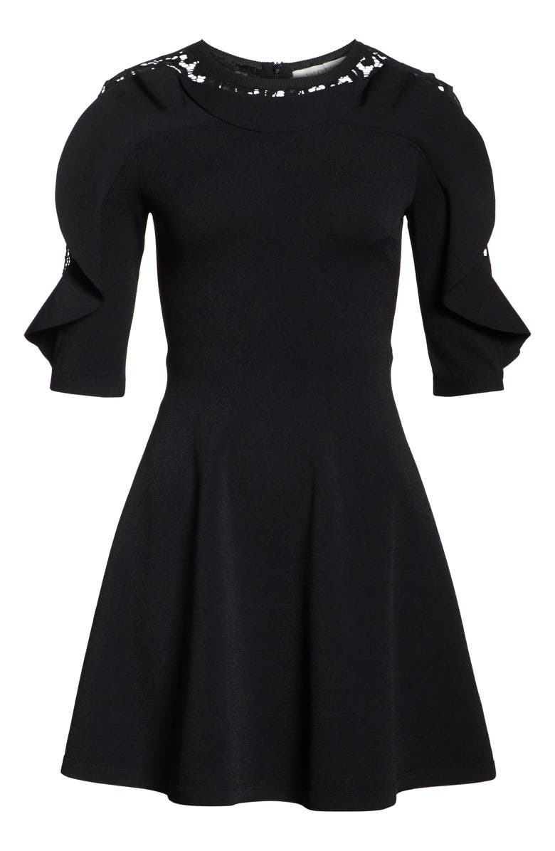 Valentino Garavani Valentino Lace Inset Ruffle Sleeve Dress, Alternate, color, 