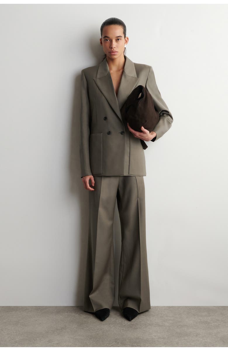 COS Double-Breasted Wool-Twill Blazer, Alternate, color, Taupe