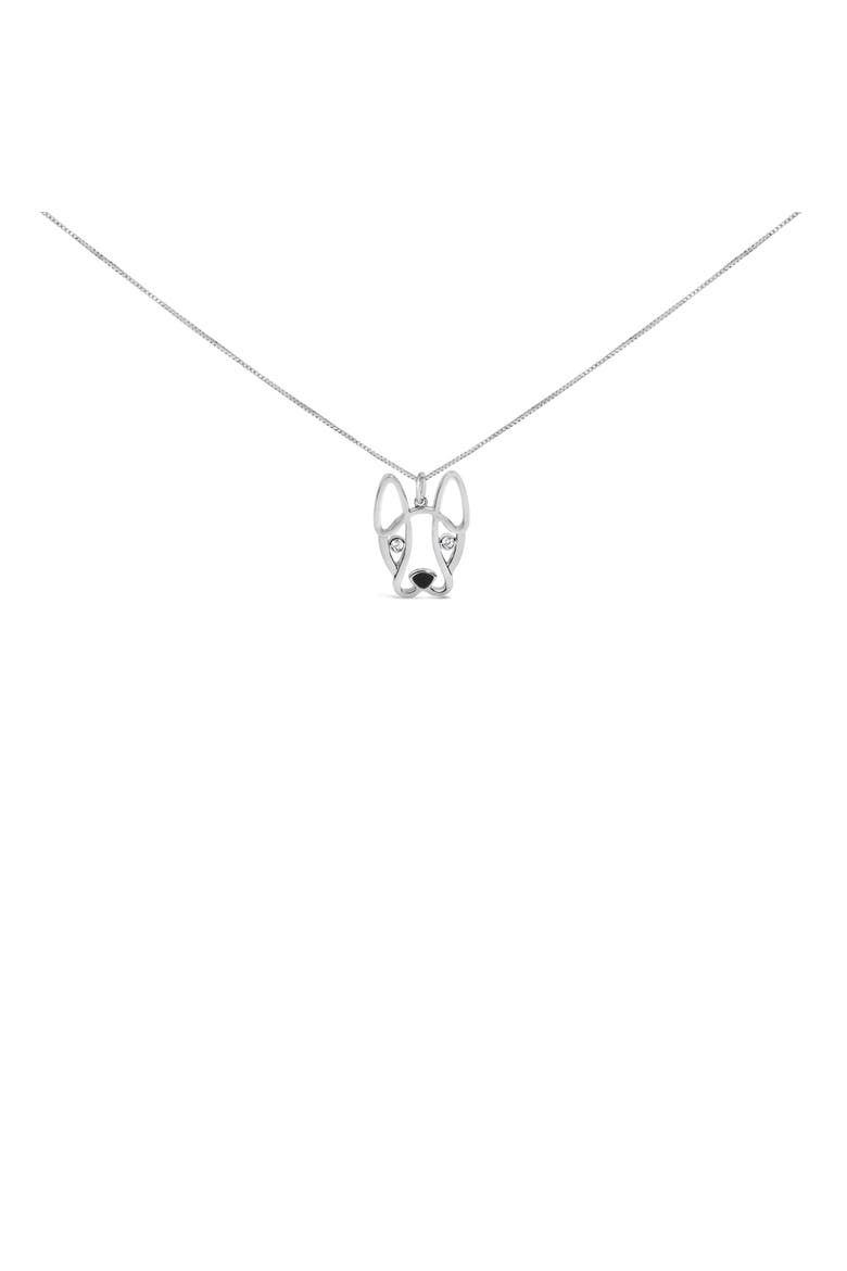 Silver Diamond Accent and Black Enamel French Bullldog Pendant Necklace inch, Alternate, color, Silver