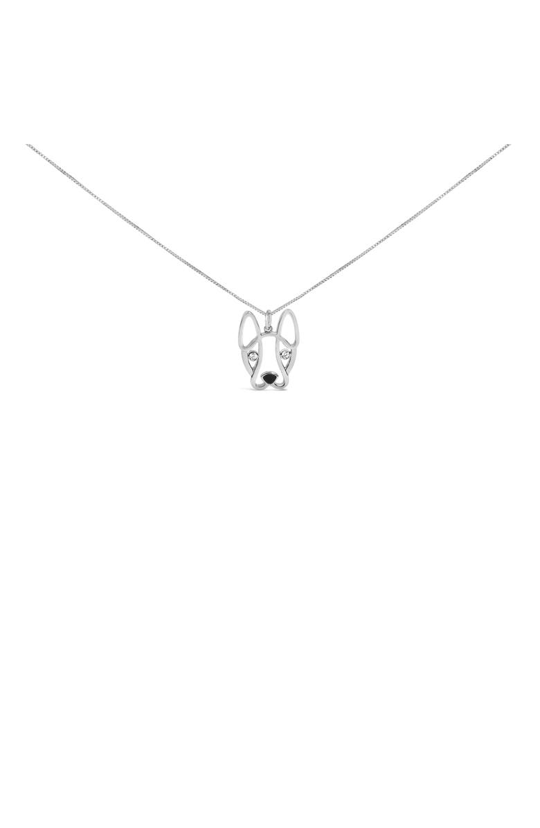 Haus of Brilliance Silver Diamond Accent and Black Enamel French Bullldog Pendant Necklace inch, Alternate, color, Silver