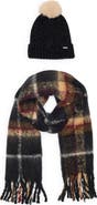 Steve Madden Plaid Scarf & Chenille Beanie Gift Set