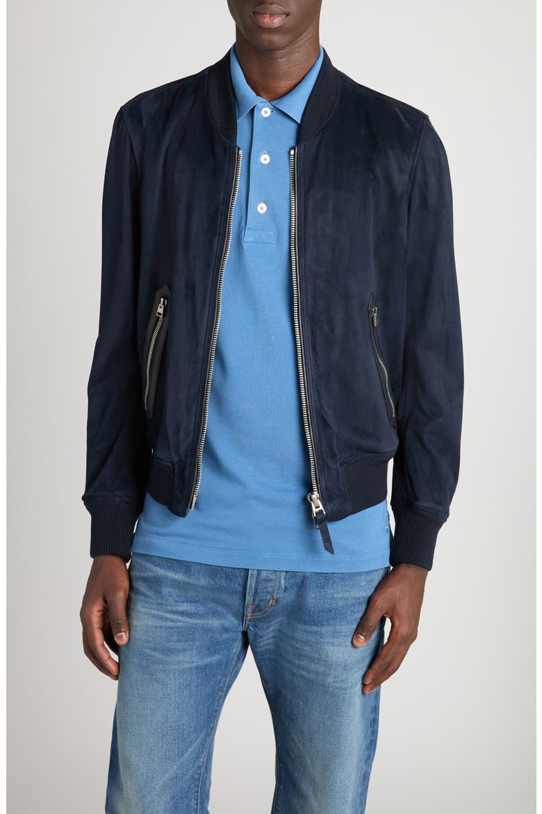 Suede Bomber Jacket, Main, color, HB841 DEEP INDIGO