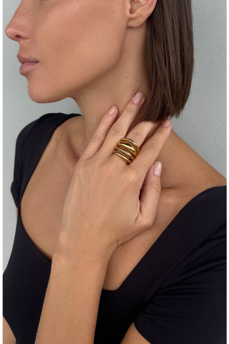 18k Gold Plate Multi-Band Ring, Alternate, color, GOLD