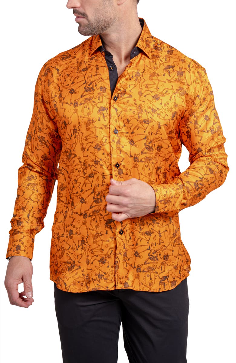 Maceoo Fibonacci Ascension Contemporary Fit Button-Up Shirt, Alternate, color, Orange