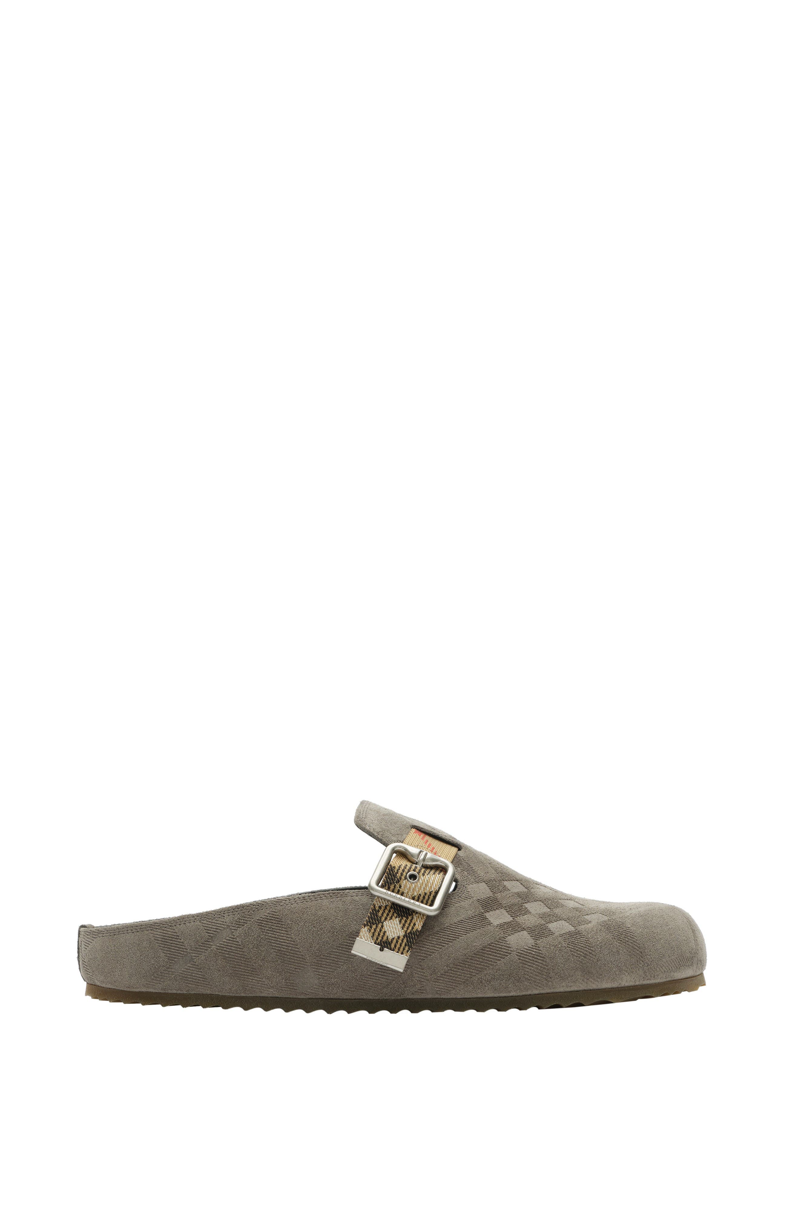Burberry Check Suede Urchin Clogs, Main, color, Chino Grey