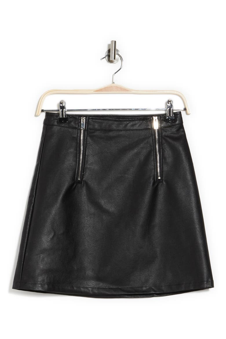 Double Zipper Faux Leather Mini Skirt, Alternate, color, BLACK