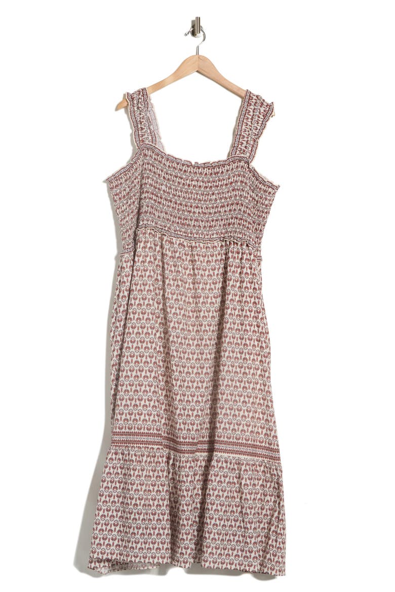 Smocked Bodice Cotton Blend Sundress, Alternate, color, CREAM/ BRONZE