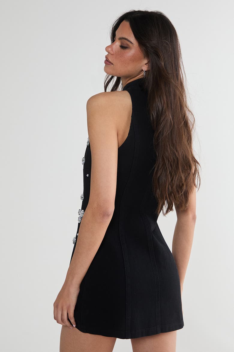 Embellished Applique Mini Dress, Alternate, color, Washed Black