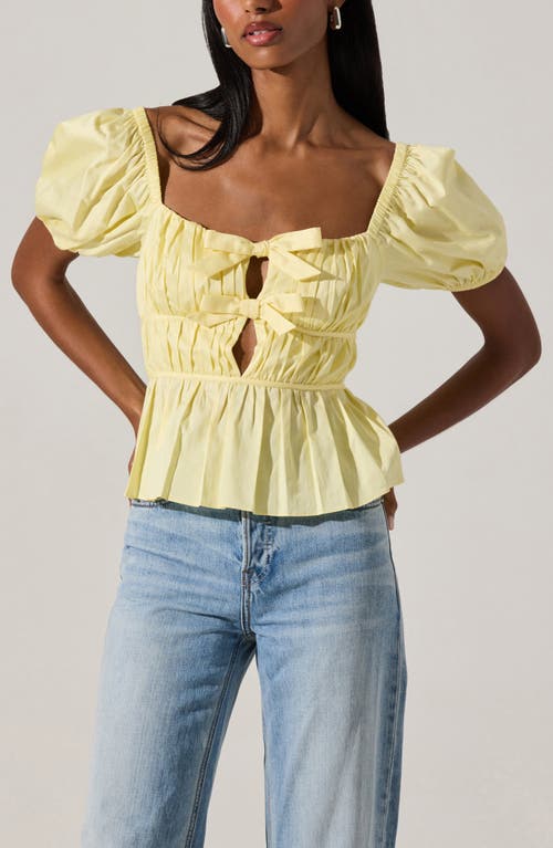 Astr The Label Smocked Peplum Shirt In Lemon