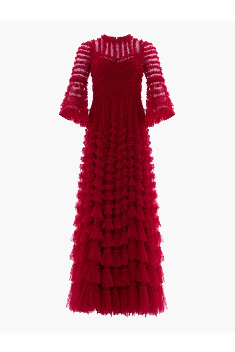La Vie En Rose Round Neck Gown, Alternate, color, Deep Red