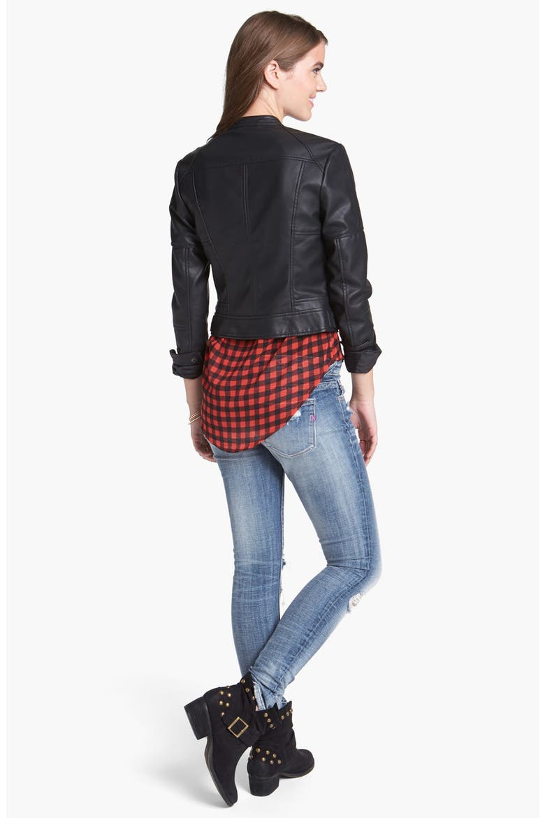 Faux Leather Moto Jacket, Alternate, color, BLACK