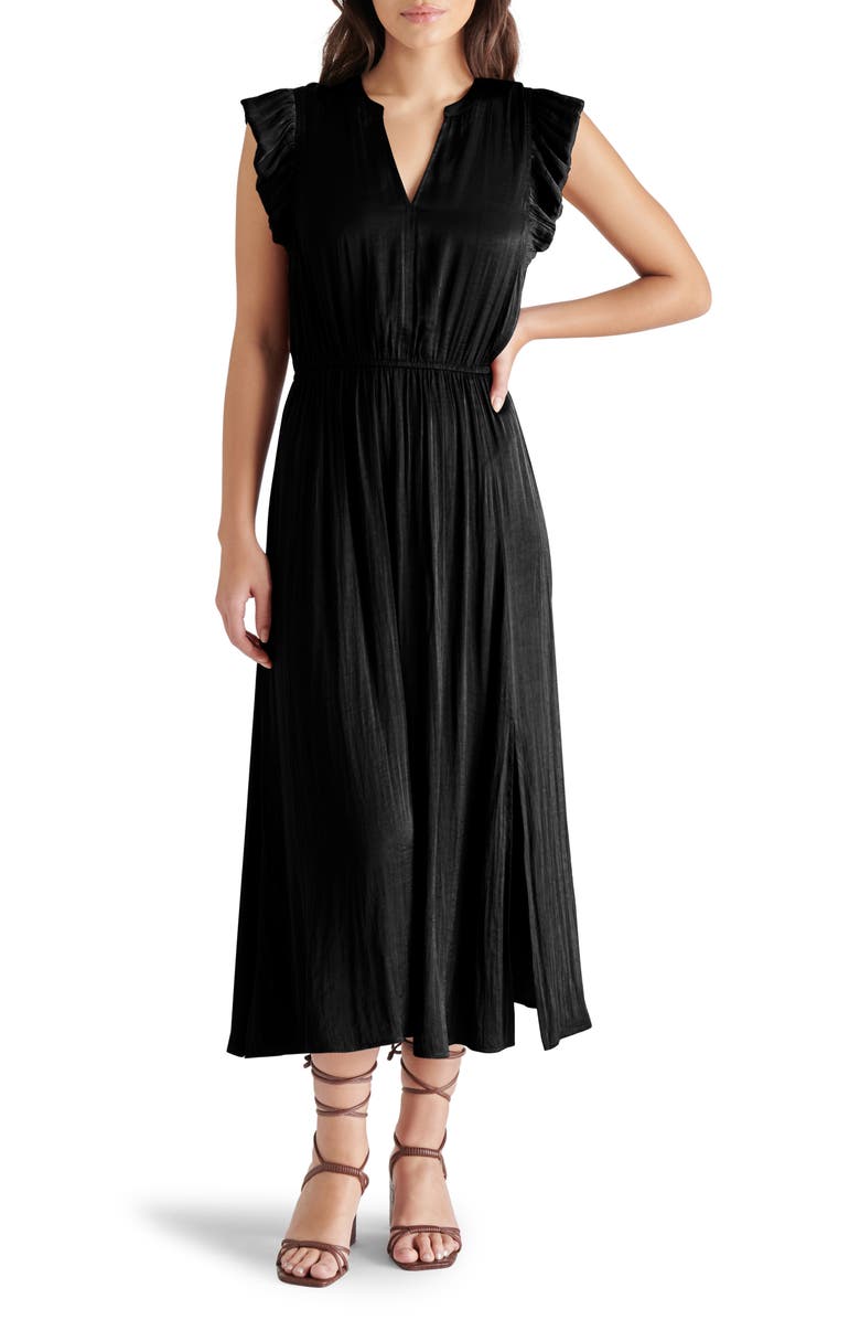 Steve Madden Allegra Ruffle Sleeve Satin Midi Dress, Main, color,