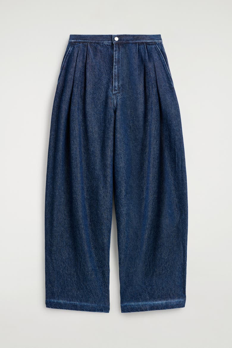 Pleated Wide Denim Pants, Alternate, color, DARK BLUE