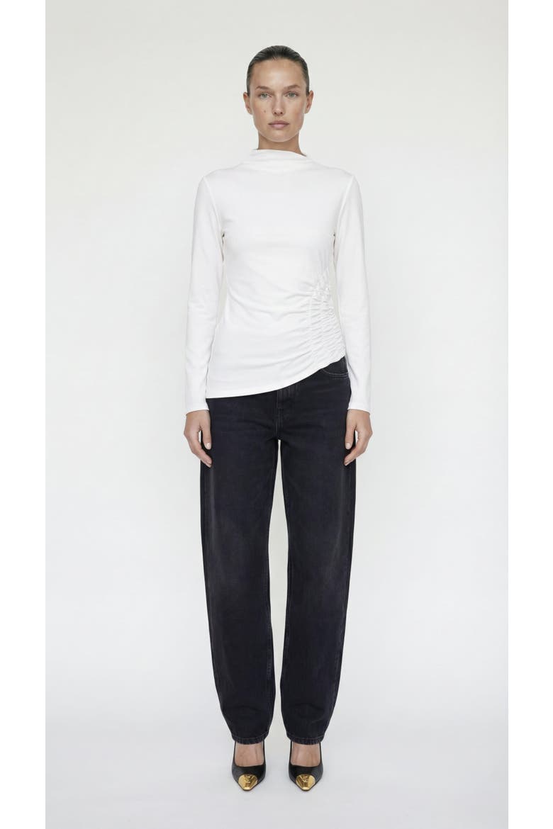 Toni Asymmetrical Ruched Mock Neck Top, Alternate, color, White