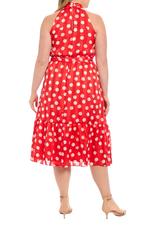 London Times Heart & Dot Print Sleeveless Fit & Flare Dress In Red/cream