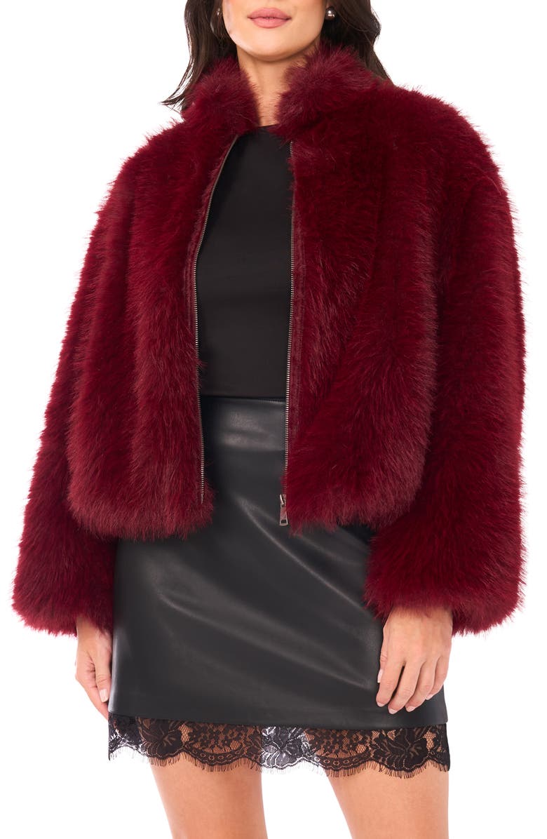Vince Camuto Stand Caollar Faux Fur Jacket, Main, color, Port