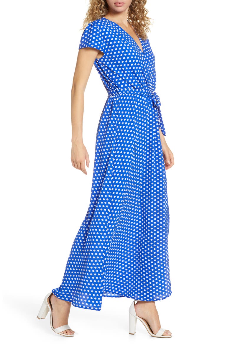 Polka Dot Faux Wrap Maxi Dress, Alternate, color, CELIN
