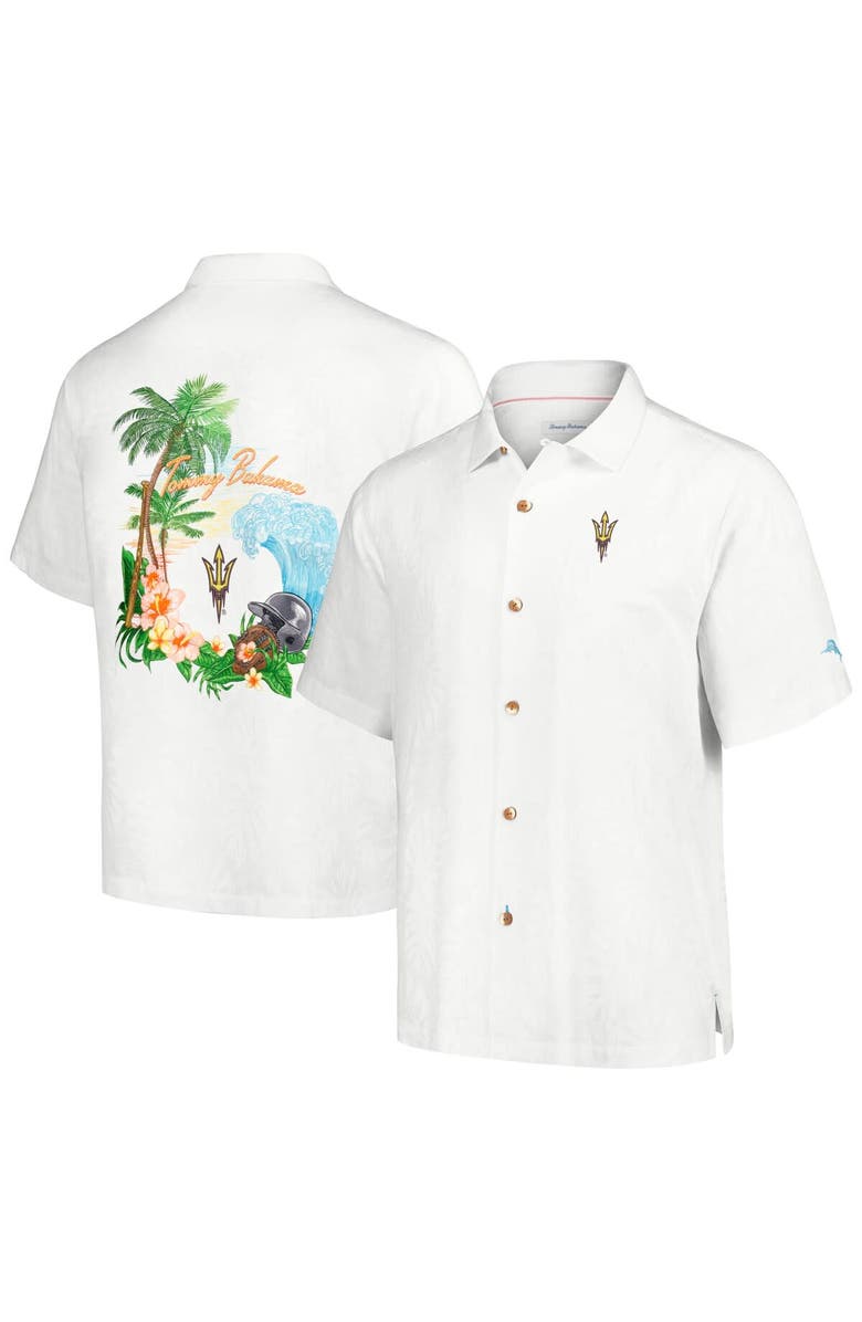 Tommy Bahama Men's Tommy Bahama White Arizona State Sun Devils Castaway Game Camp Button-Up Shirt, Main, color, 