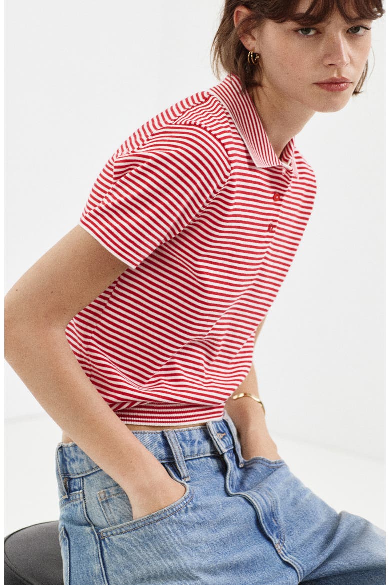 Stripe Polo Sweater, Alternate, color, RED