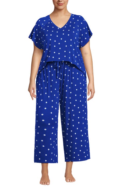 Plus Size Cooling Pajama Set - Short Sleeve Top and Crop Pants