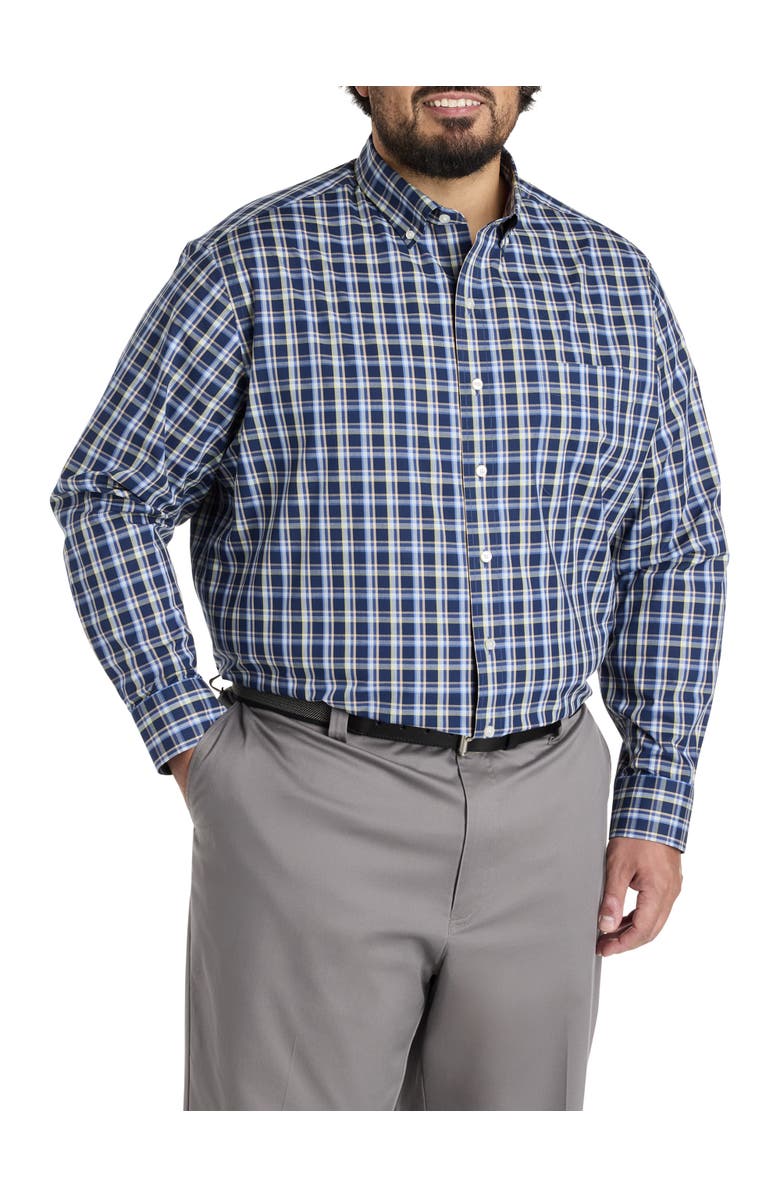 Oak Hill Big & Tall  Small Plaid Performance Sport Shirt, Alternate, color, Blue Multi