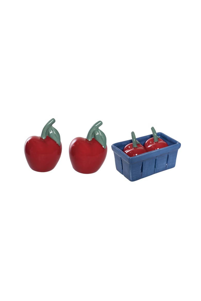 Dolomite Cherry Salt and Pepper Shakers in Basket Set of 3 Multicolored for Spring Serving and Entertaining, Main, color, Multicolored