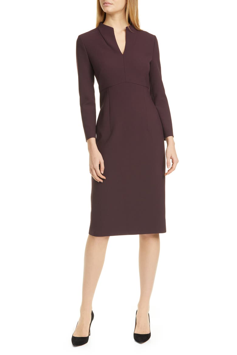 Debara Power Crepe Long Sleeve Dress, Main, color, MERLOT