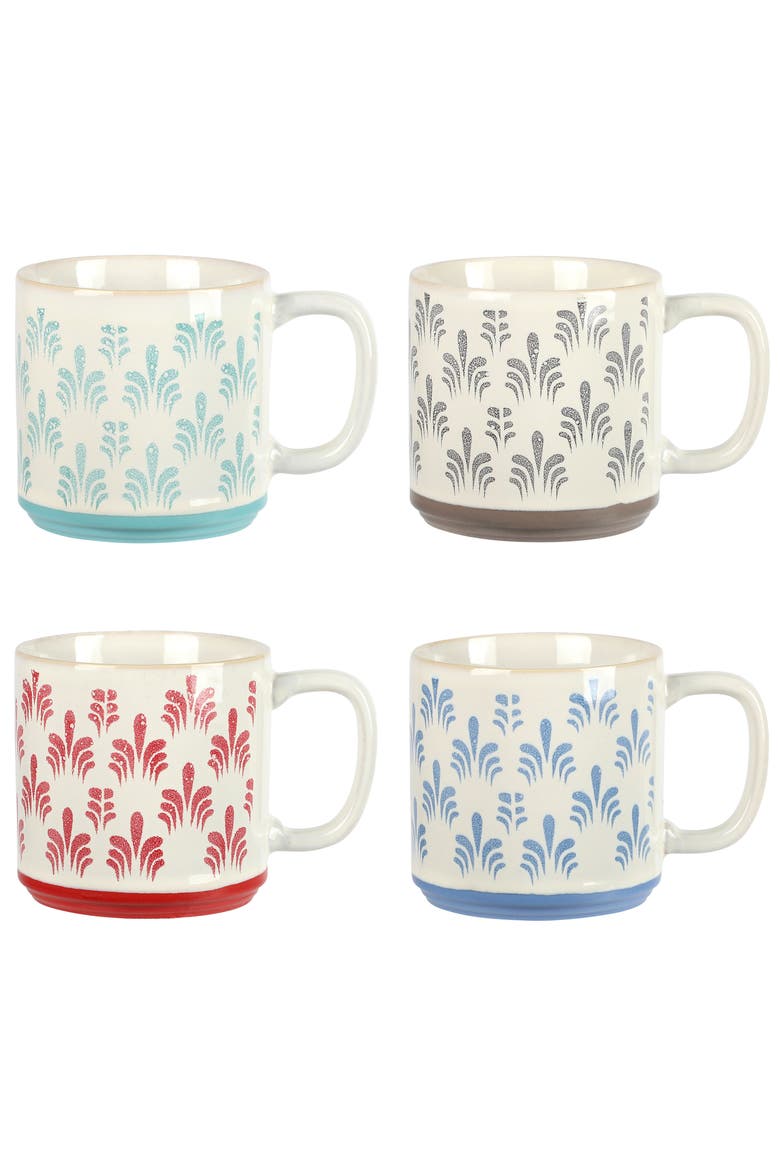 Morning Mist 4 Piece 18 Ounce Stoneware Mug Set, Alternate, color, Red