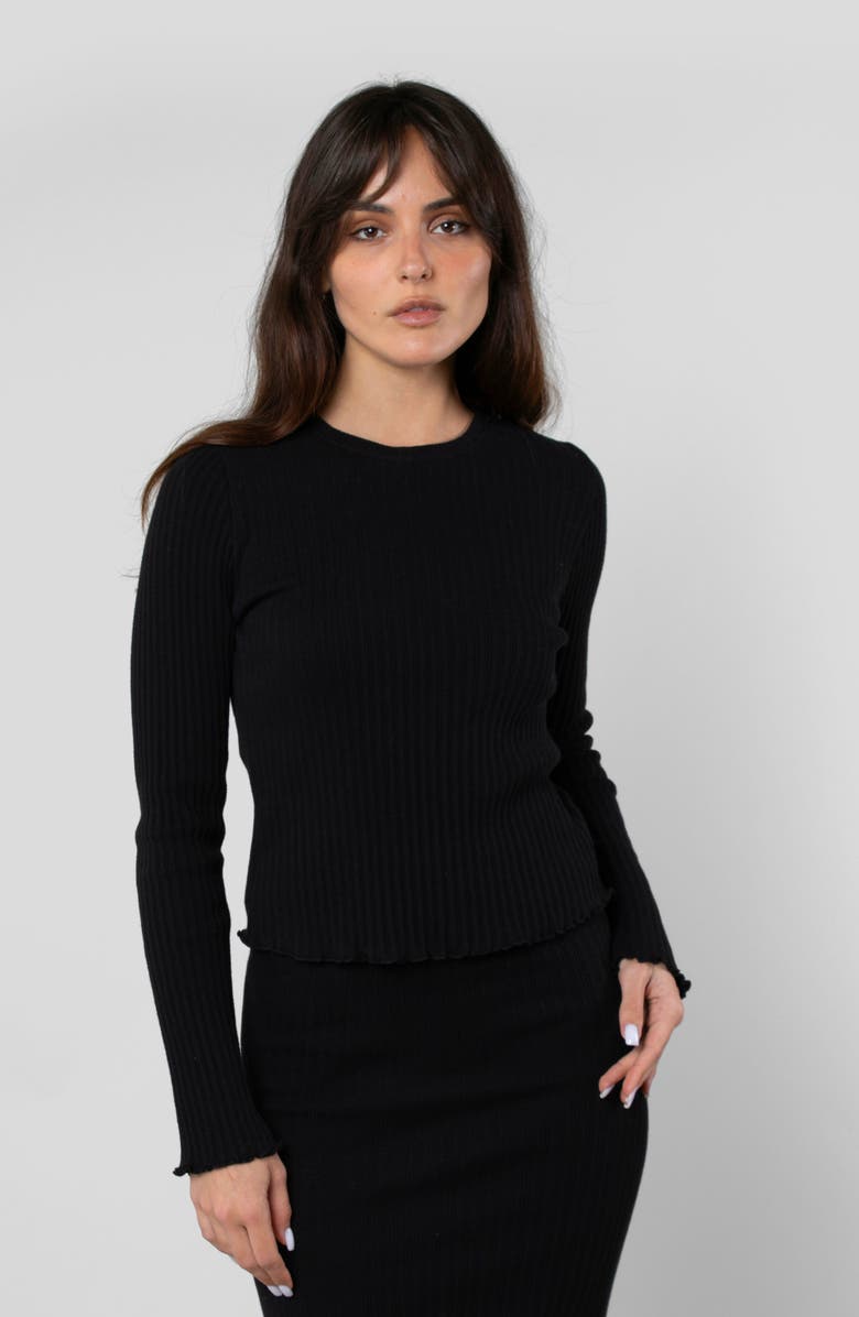 LEISURE LAB Cotton Rib Long Sleeve, Main, color, Black