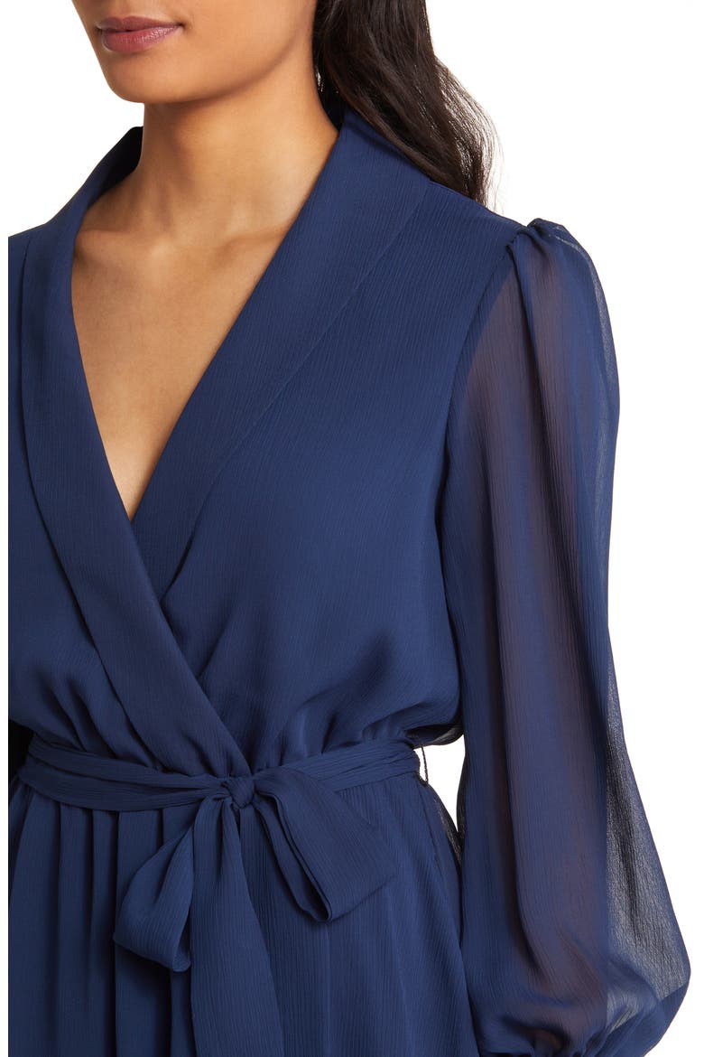 Long Sleeve Chiffon Faux Wrap Dress, Alternate, color, NAVY
