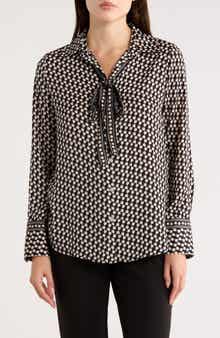 MAX STUDIO Satin Tie Neck Button-Up Shirt