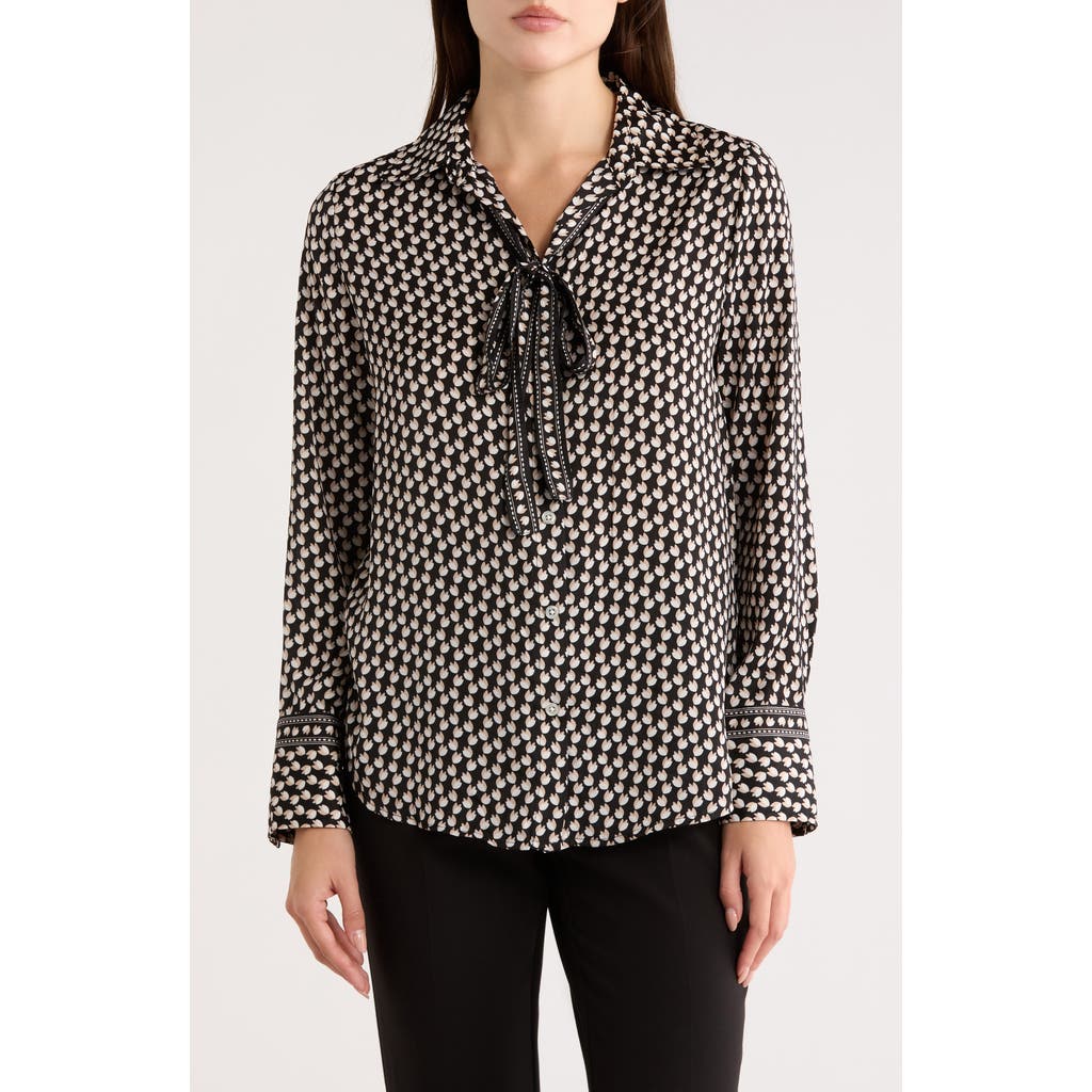 Max Studio Satin Tie Neck Button-up Shirt In Multi