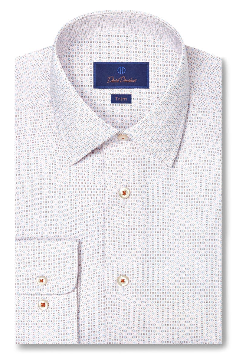 Trim Fit Geometric Cotton Dress Shirt, Main, color, WHITE/ ORANGE